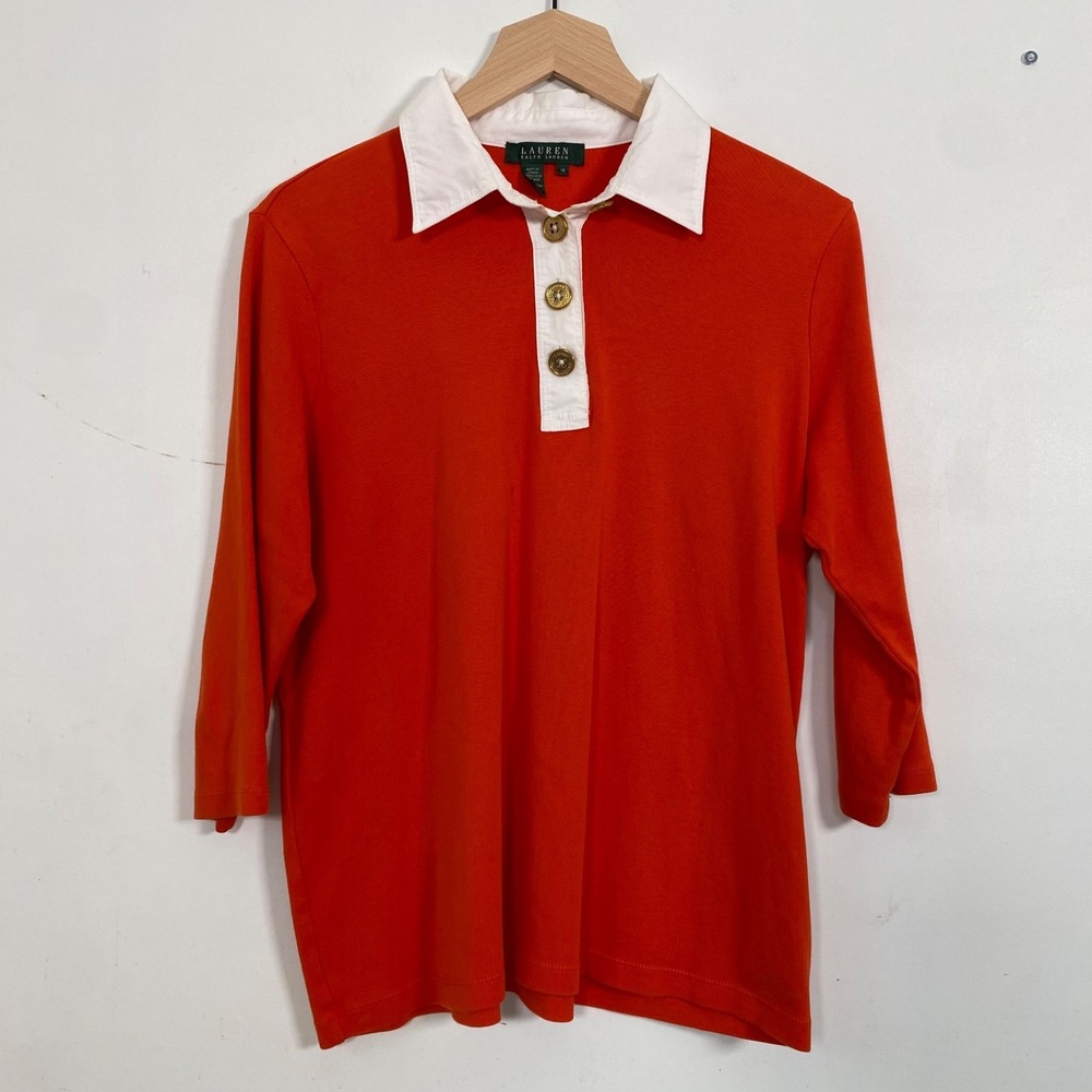 Lauren Ralph Lauren Womens Old Money Polo Top Size 1X Preppy Varsity Tennis Prep